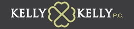 Black logo with a green shamrock in the middle and white text that says Kelly Kelly PC