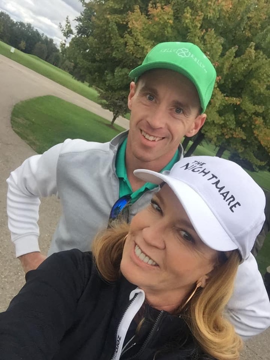 Michele and Mike Kelly in golf attire at the Plymouth Bar Association golf outing