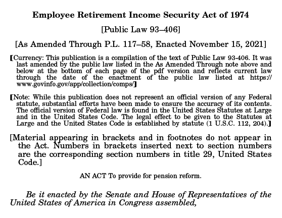Excerpt from the Employee Retirement Income Security Act of 1974